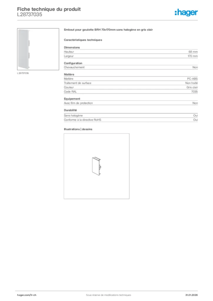 Image Hager Fiche technique du produit L28737035 | Hager Suisse