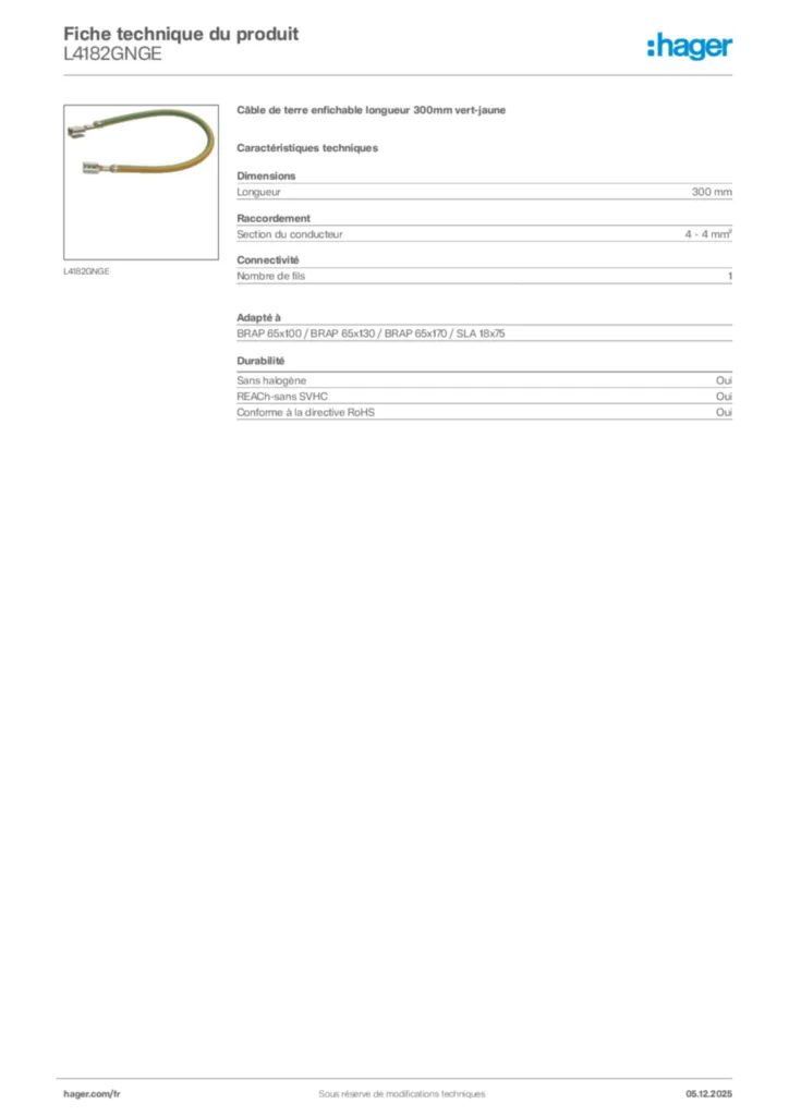 Image Hager Fiche technique du produit L4182GNGE | Hager France