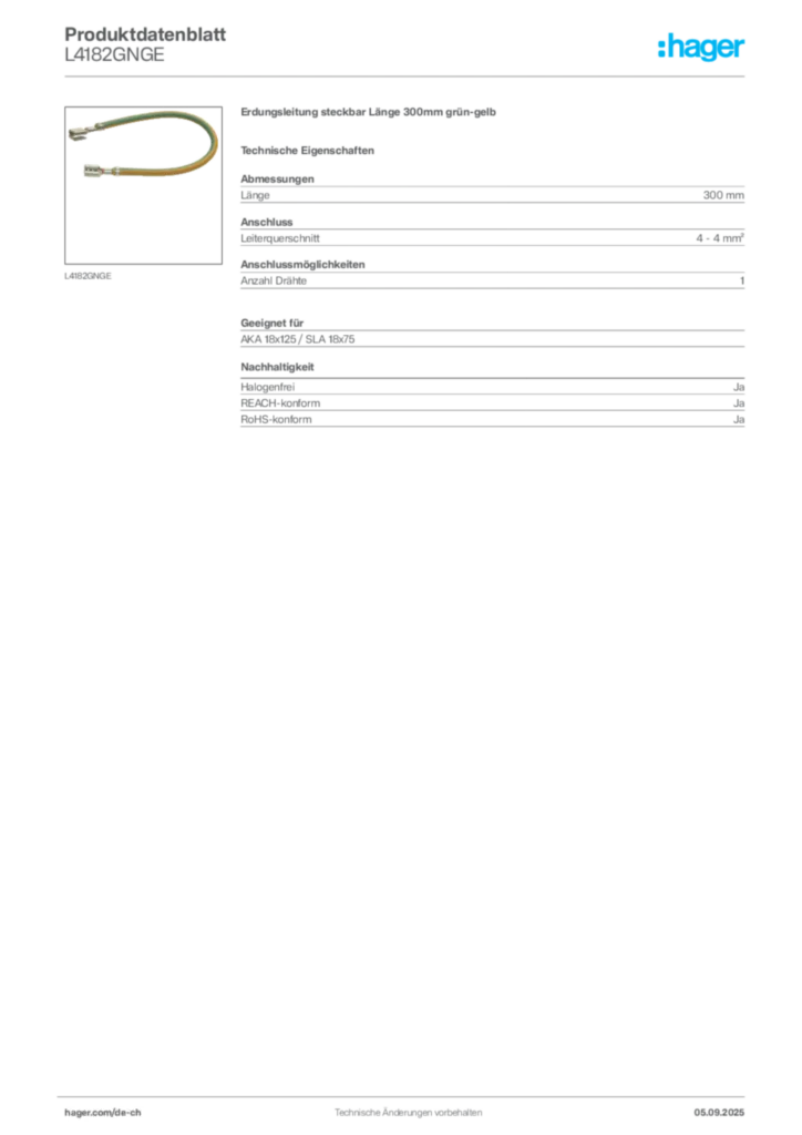 Bild Hager Produktdatenblatt L4182GNGE | Hager Schweiz