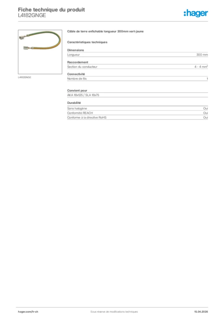 Image Hager Fiche technique du produit L4182GNGE | Hager Suisse