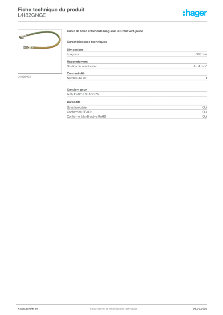 Image Hager Fiche technique du produit L4182GNGE | Hager Suisse