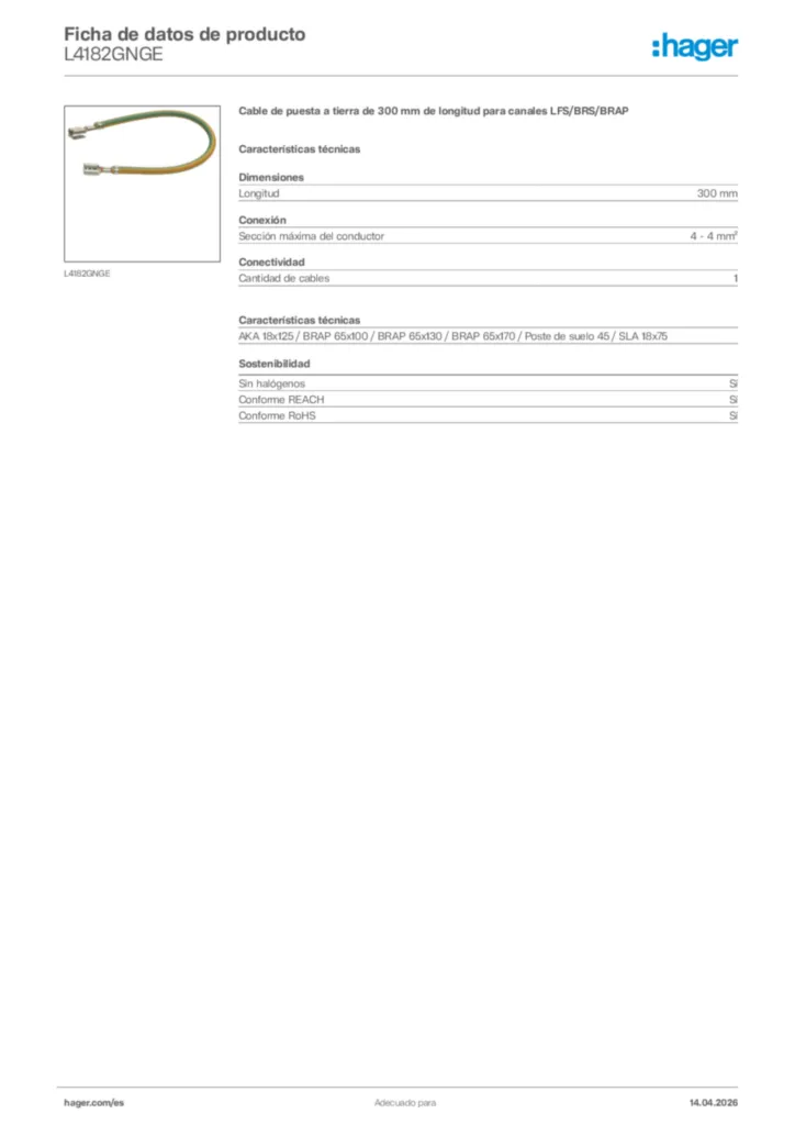 Imagen Hager Ficha de datos de producto L4182GNGE | Hager España