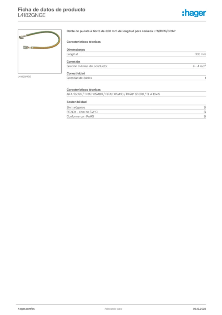 Imagen Hager Ficha de datos de producto L4182GNGE | Hager España