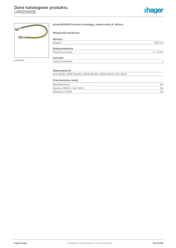 Zdjęcie Hager Karta katalogowa L4182GNGE | Hager Polska