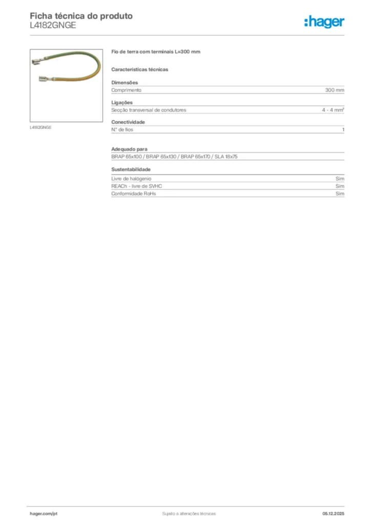Imagem Hager Ficha técnica do produto L4182GNGE | Hager Portugal