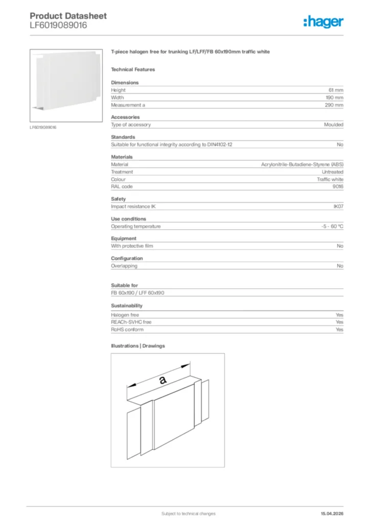 Image Hager Product data sheet LF6019089016  | Hager Africa