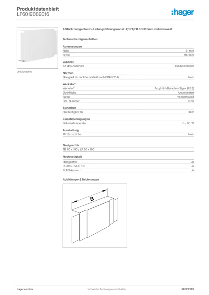 Bild Hager Produktdatenblatt LF6019089016 | Hager Deutschland