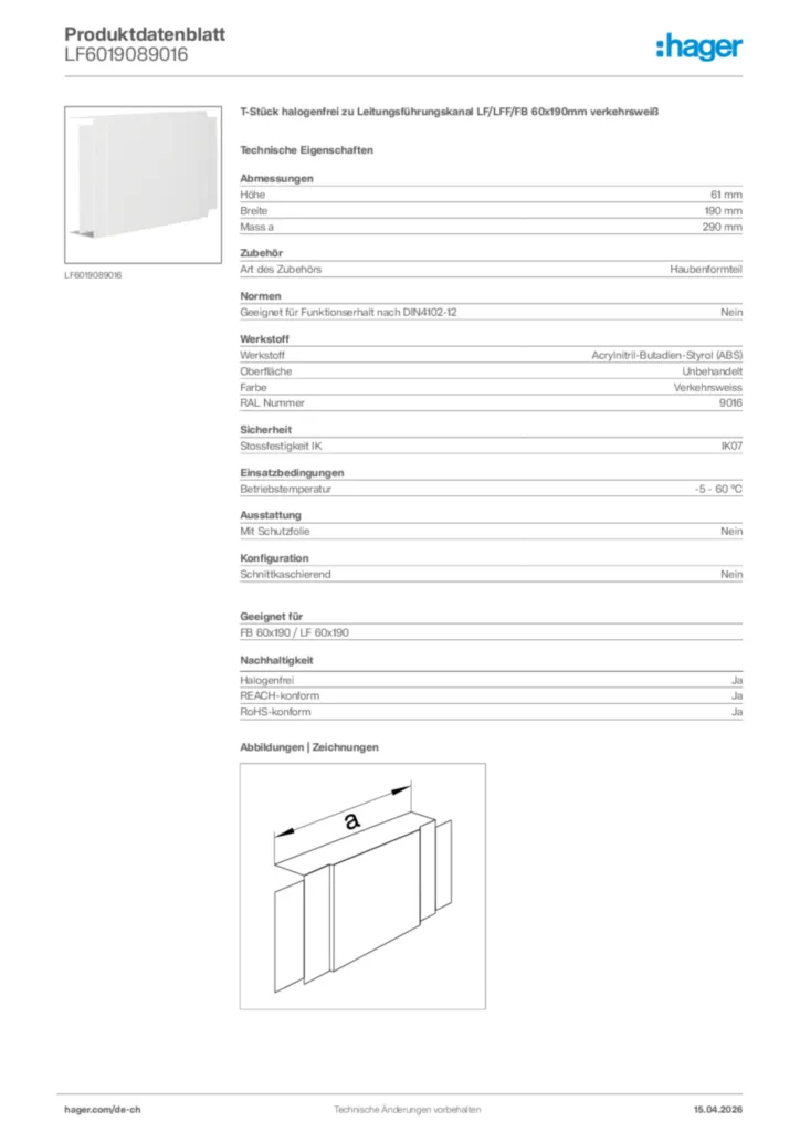 Bild Hager Produktdatenblatt LF6019089016 | Hager Schweiz
