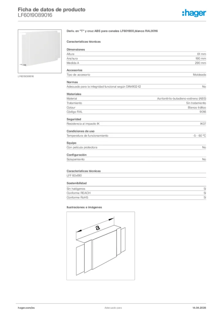Imagen Hager Ficha de datos de producto LF6019089016 | Hager España