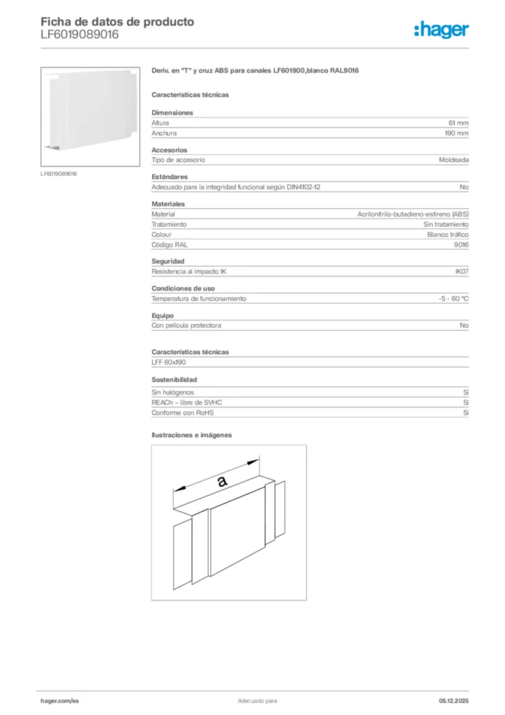 Imagen Hager Ficha de datos de producto LF6019089016 | Hager España