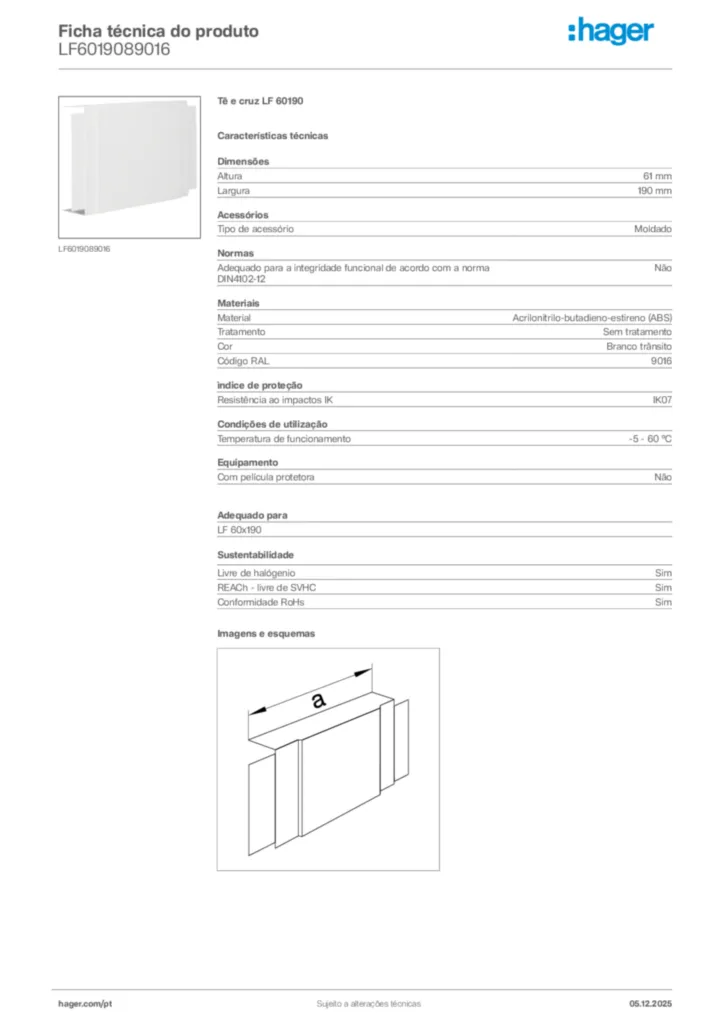 Imagem Hager Ficha técnica do produto LF6019089016 | Hager Portugal