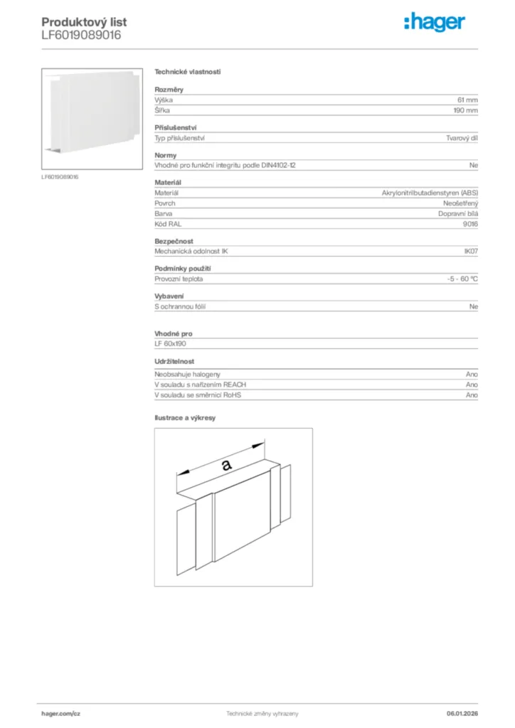 Obrázek Hager Product data sheet LF6019089016 | Hager