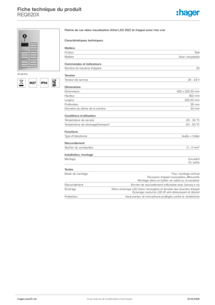 Image Hager Fiche technique du produit REQ620X | Hager Suisse