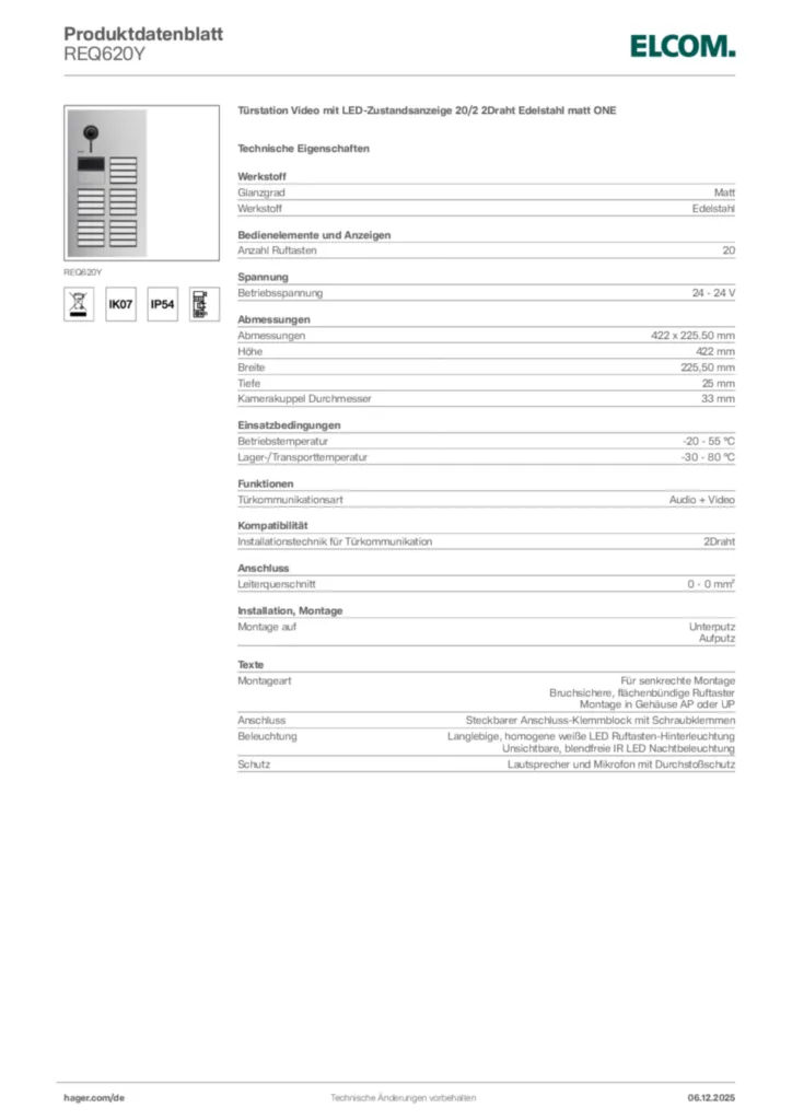 Bild Elcom Produktdatenblatt REQ620Y | Hager Deutschland