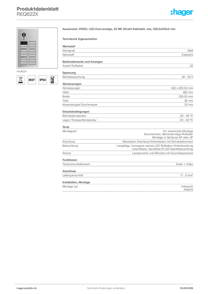 Bild Hager Produktdatenblatt REQ622X | Hager Schweiz