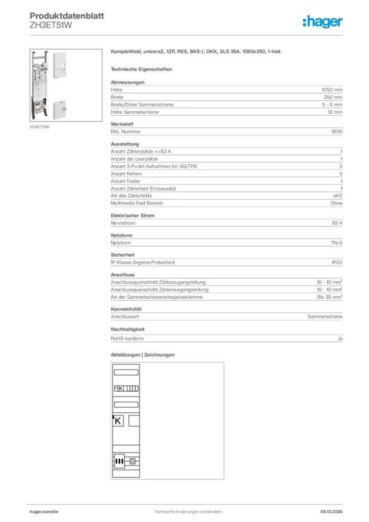Bild Hager Produktdatenblatt ZH3ET51W | Hager Deutschland