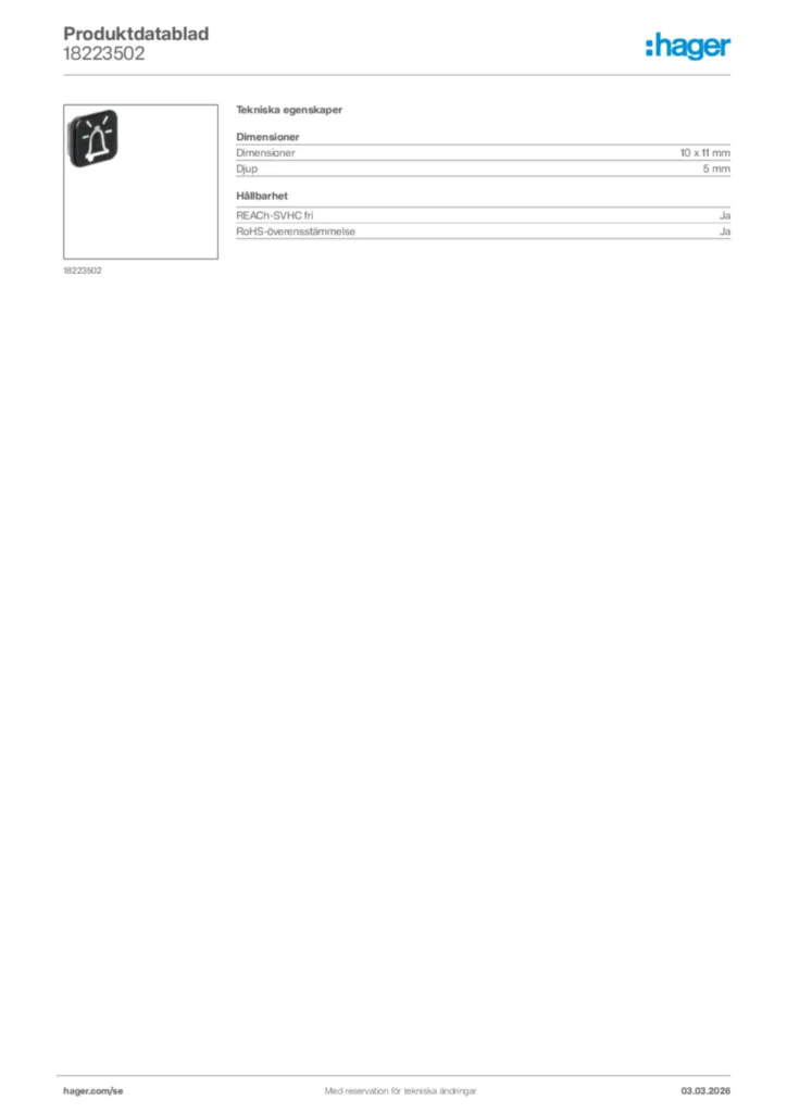 Bild Hager Produktdatablad 18223502 | Hager Sverige