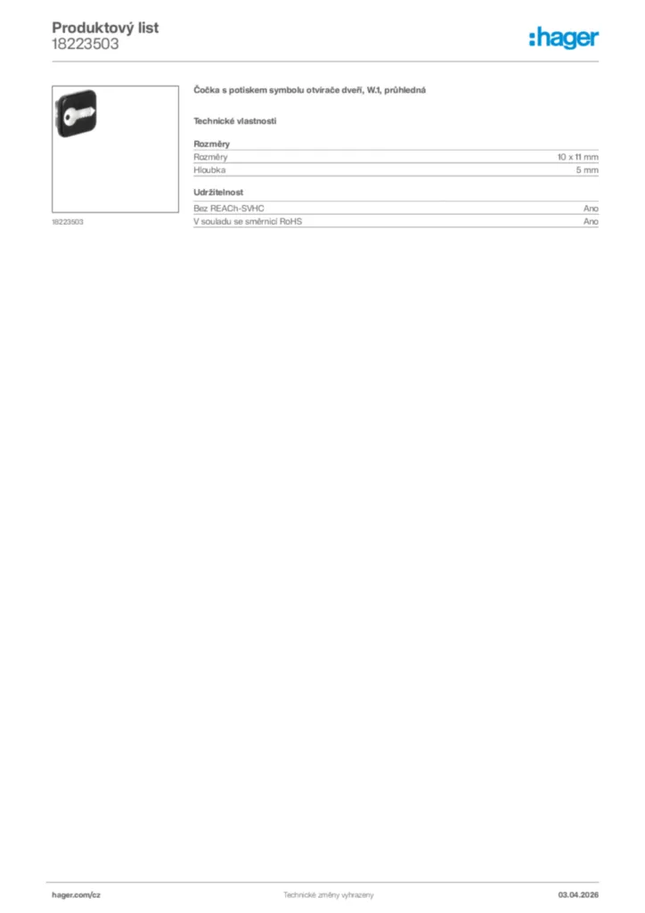 Obrázek Hager Product data sheet 18223503 | Hager
