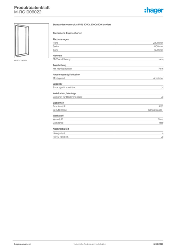 Bild Hager Produktdatenblatt M-RG1006022 | Hager Schweiz