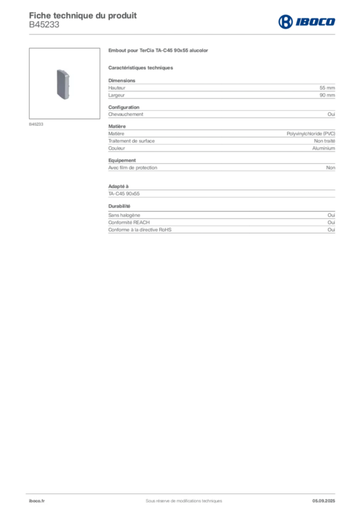 Image Iboco Fiche technique du produit B45233 | Hager France