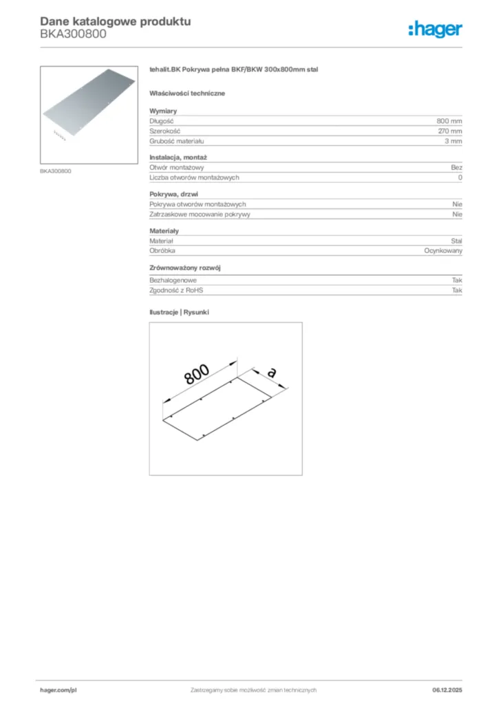 Zdjęcie Hager Karta katalogowa BKA300800 | Hager Polska
