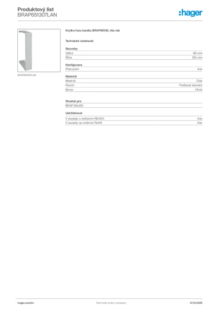 Obrázek Hager Product data sheet BRAP651307LAN | Hager