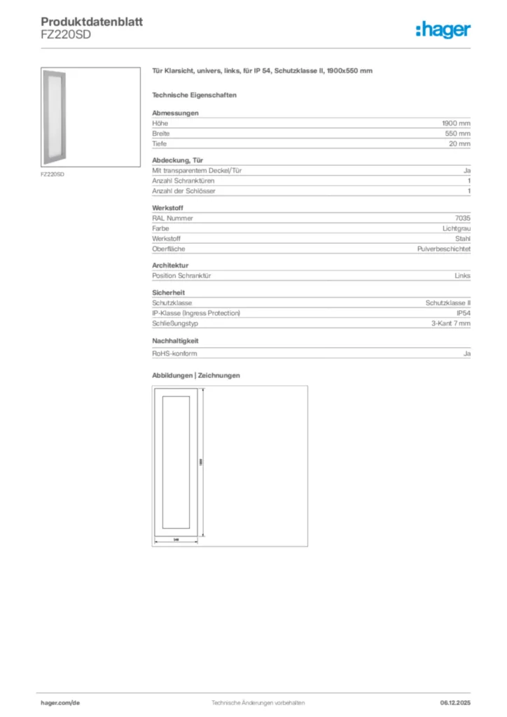 Bild Hager Produktdatenblatt FZ220SD | Hager Deutschland