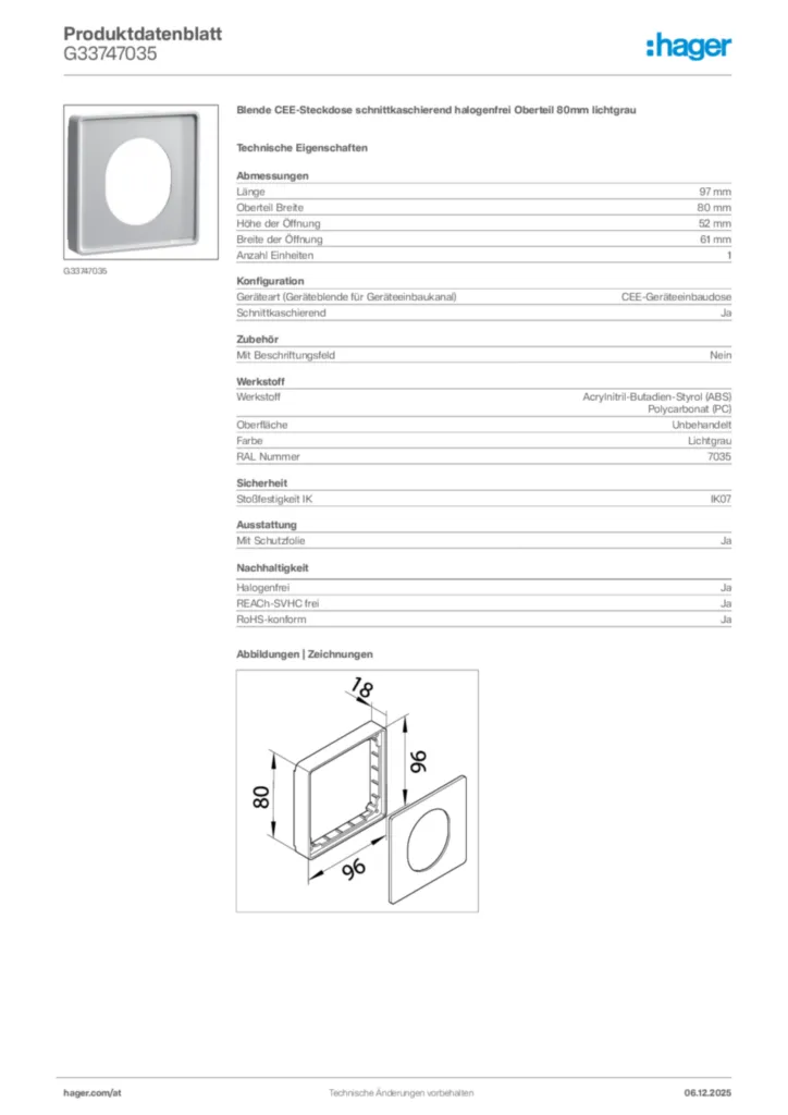 Bild Hager Produktdatenblatt G33747035 | Hager Deutschland