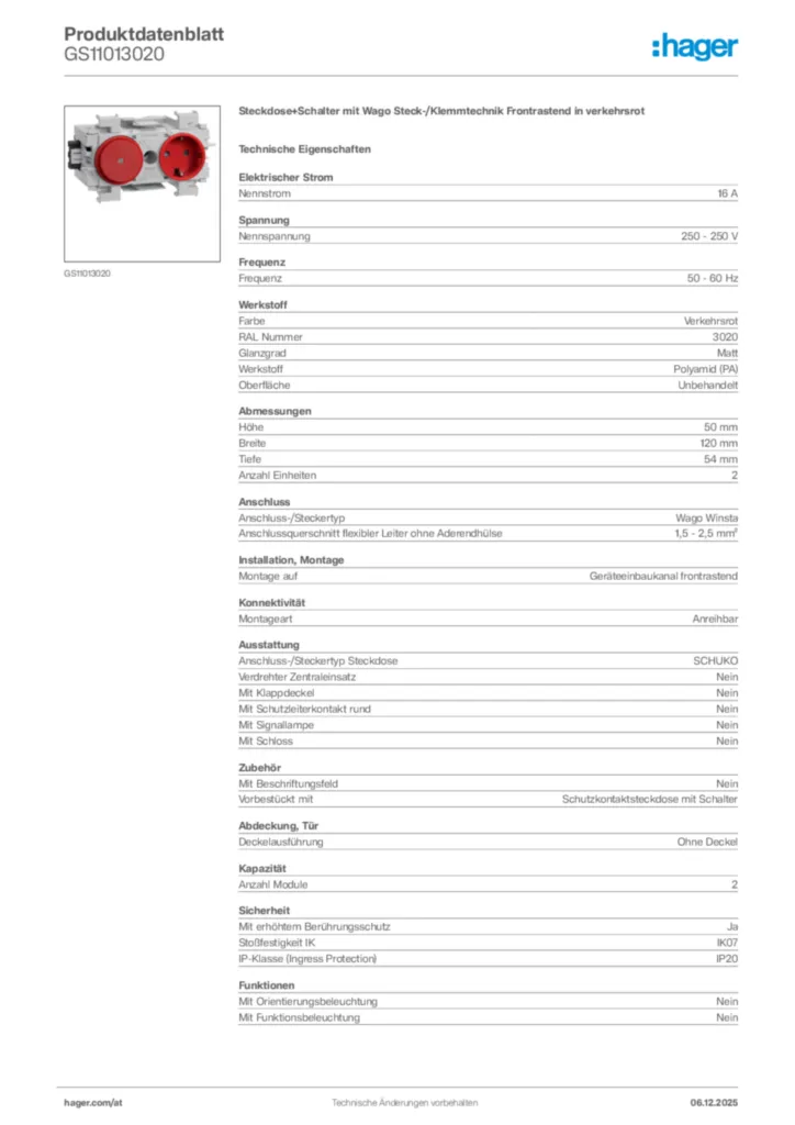 Bild Hager Produktdatenblatt GS11013020 | Hager Deutschland