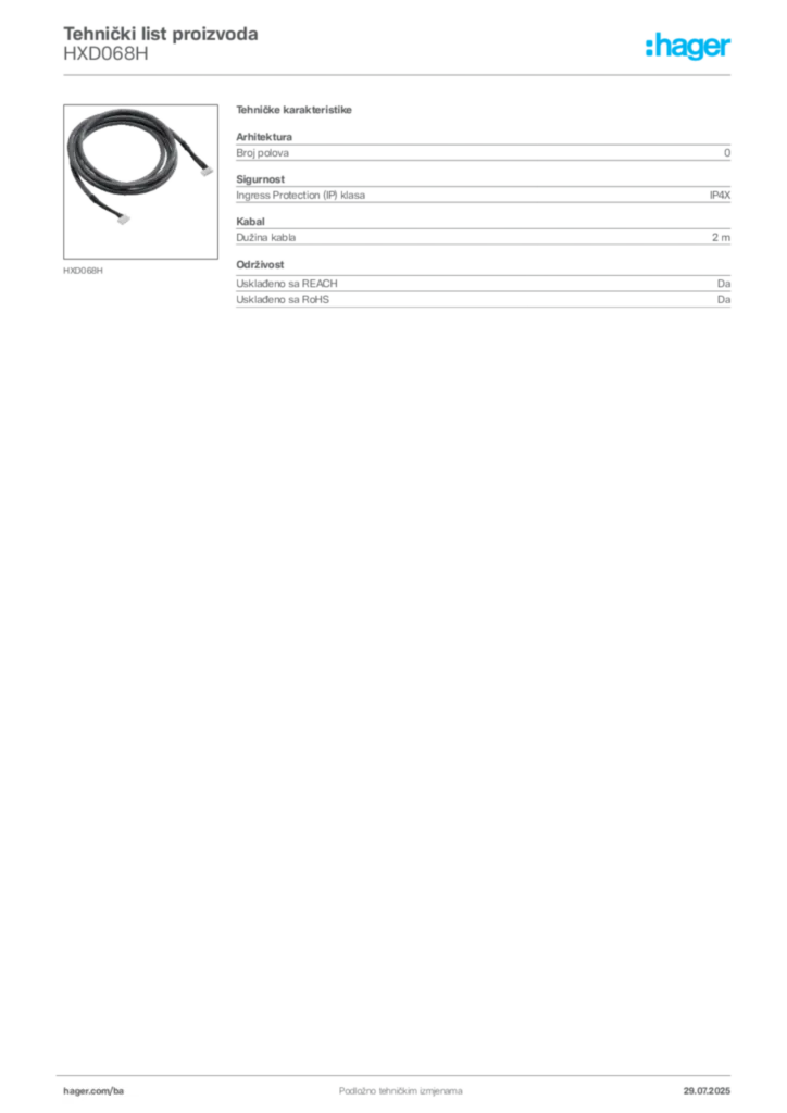 Slika Hager Product data sheet HXD068H  | Hager