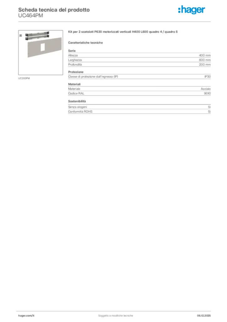 Immagine Hager Scheda tecnica del prodotto UC464PM | Hager Italia