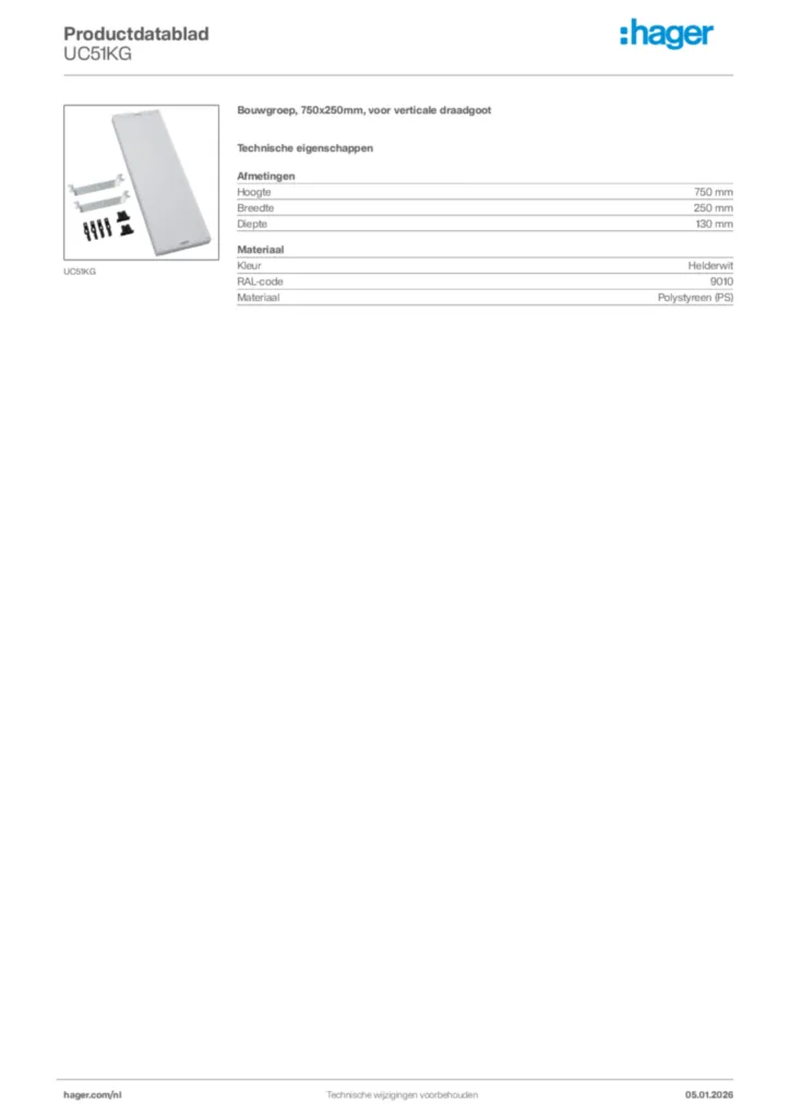 Afbeelding Hager Productdatablad UC51KG | Hager Nederland