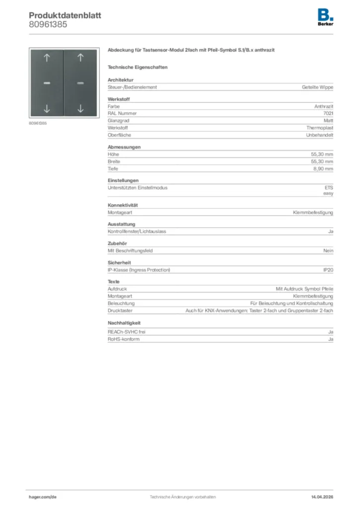 Bild Berker Produktdatenblatt 80961385 | Hager Deutschland