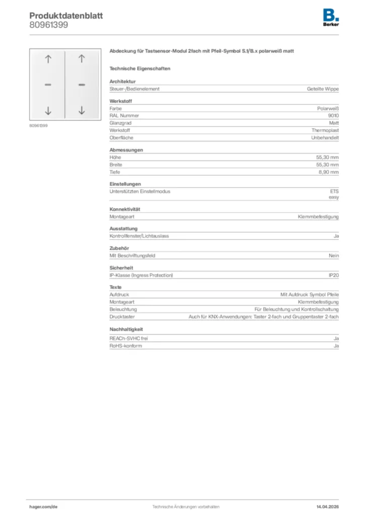 Bild Berker Produktdatenblatt 80961399 | Hager Deutschland