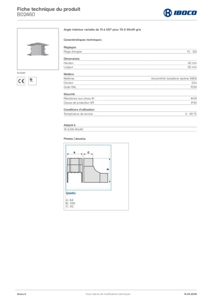 Image Iboco Fiche technique du produit B02460 | Hager France