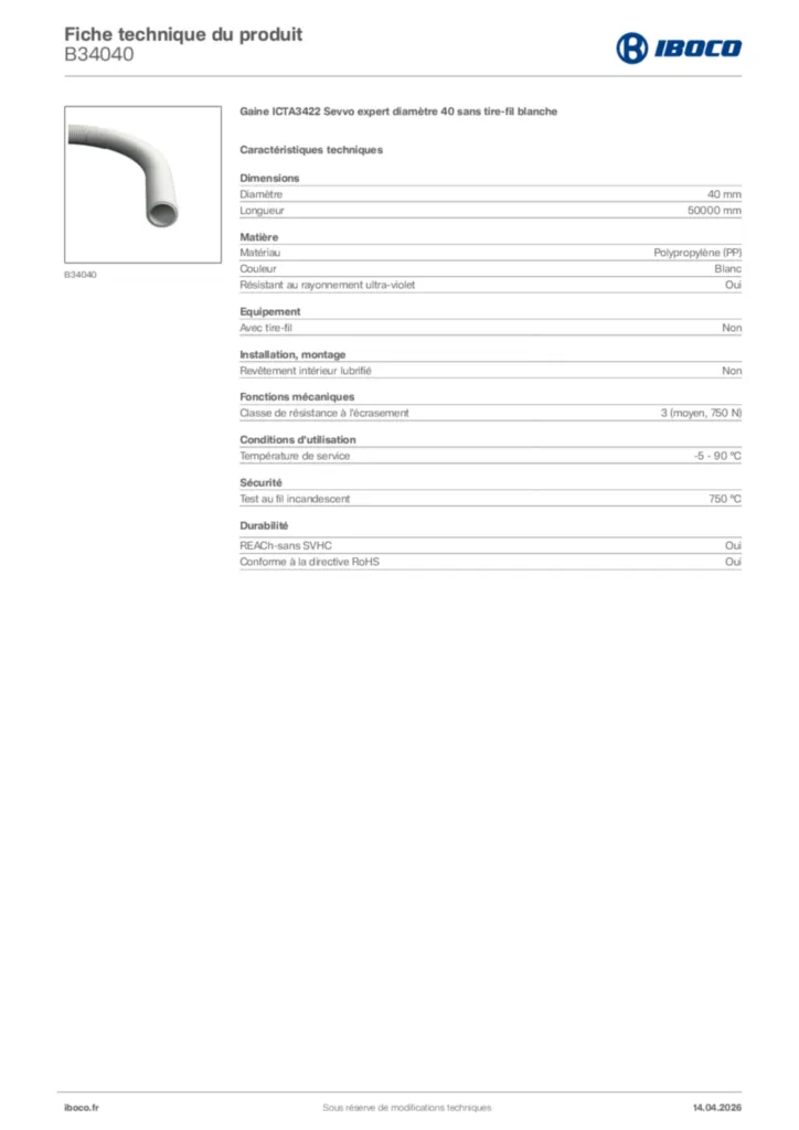 Image Iboco Fiche technique du produit B34040 | Hager France