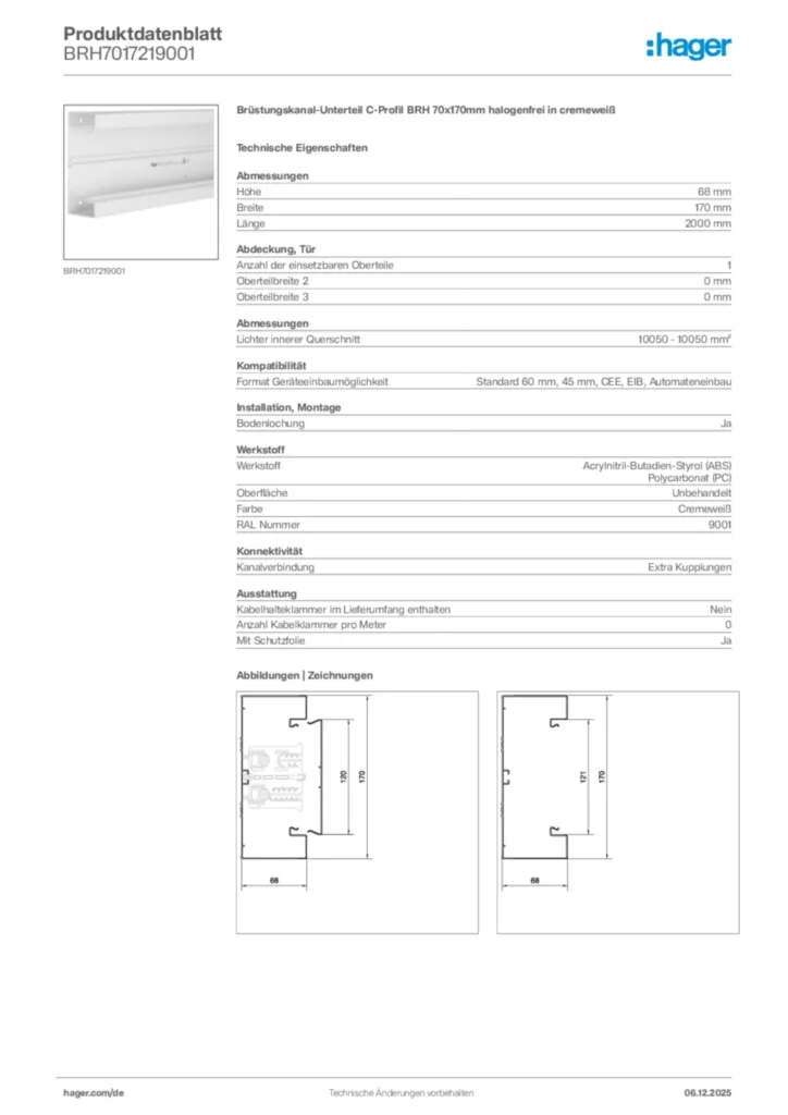 Bild Hager Produktdatenblatt BRH7017219001 | Hager Deutschland