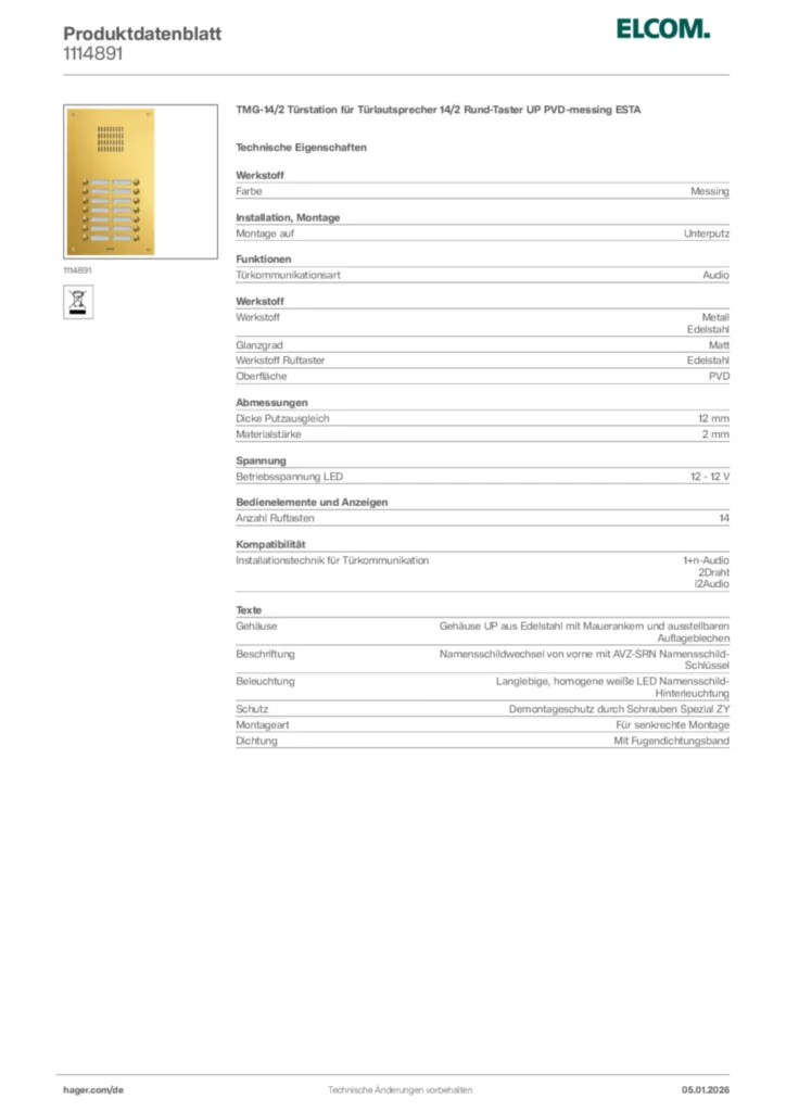Bild Elcom Produktdatenblatt 1114891 | Hager Deutschland