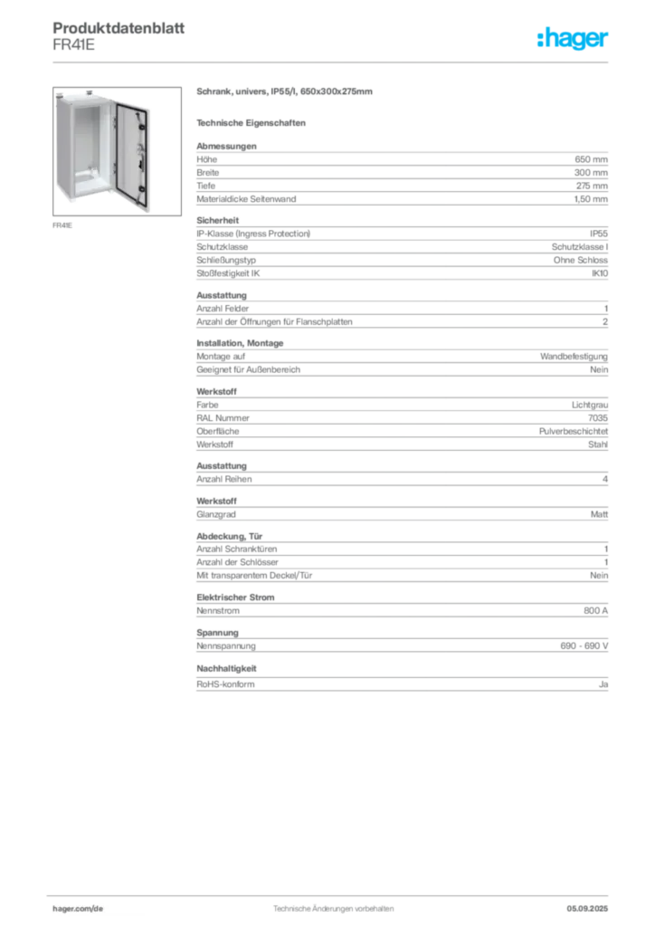 Bild Hager Produktdatenblatt FR41E | Hager Deutschland