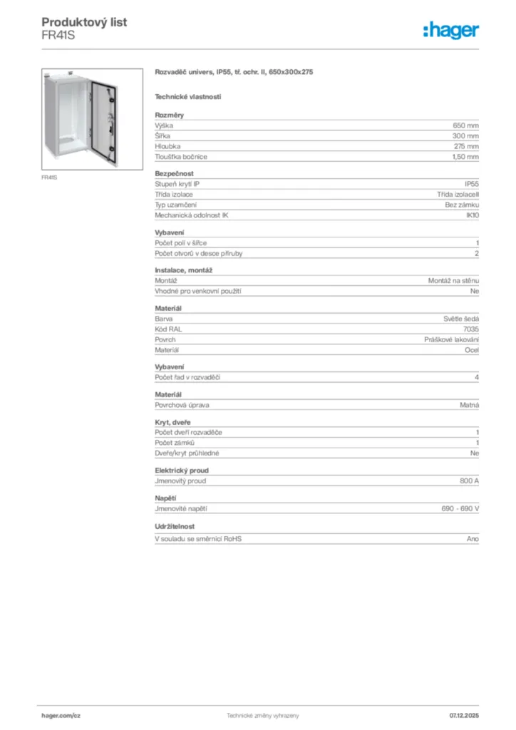 Obrázek Hager Product data sheet FR41S | Hager