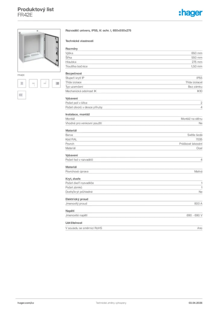 Obrázek Hager Product data sheet FR42E | Hager