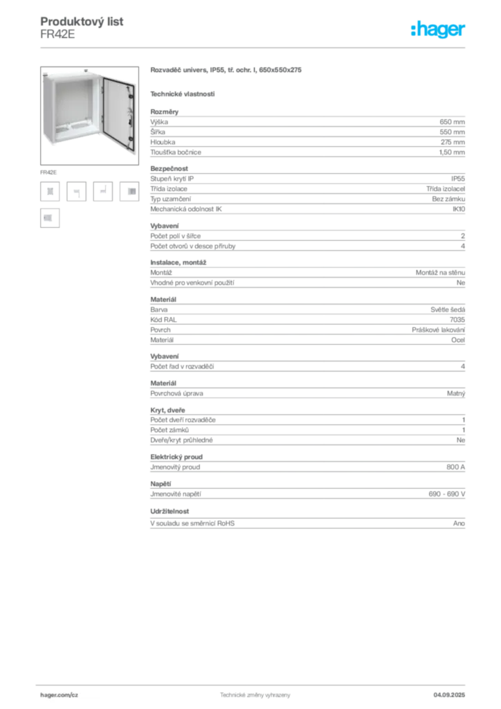 Obrázek Hager Produktový list FR42E | Hager