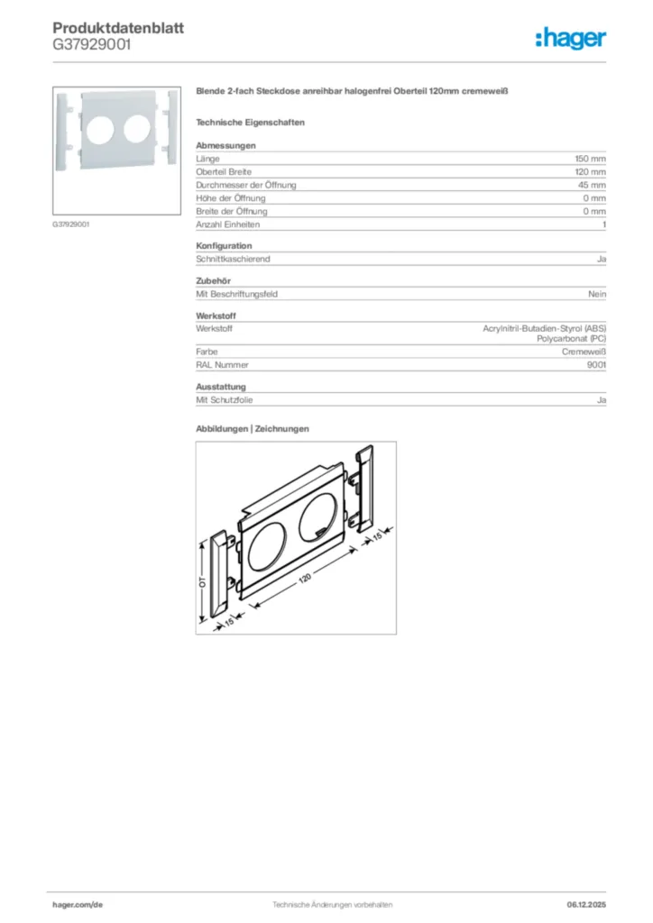 Bild Hager Produktdatenblatt G37929001 | Hager Deutschland