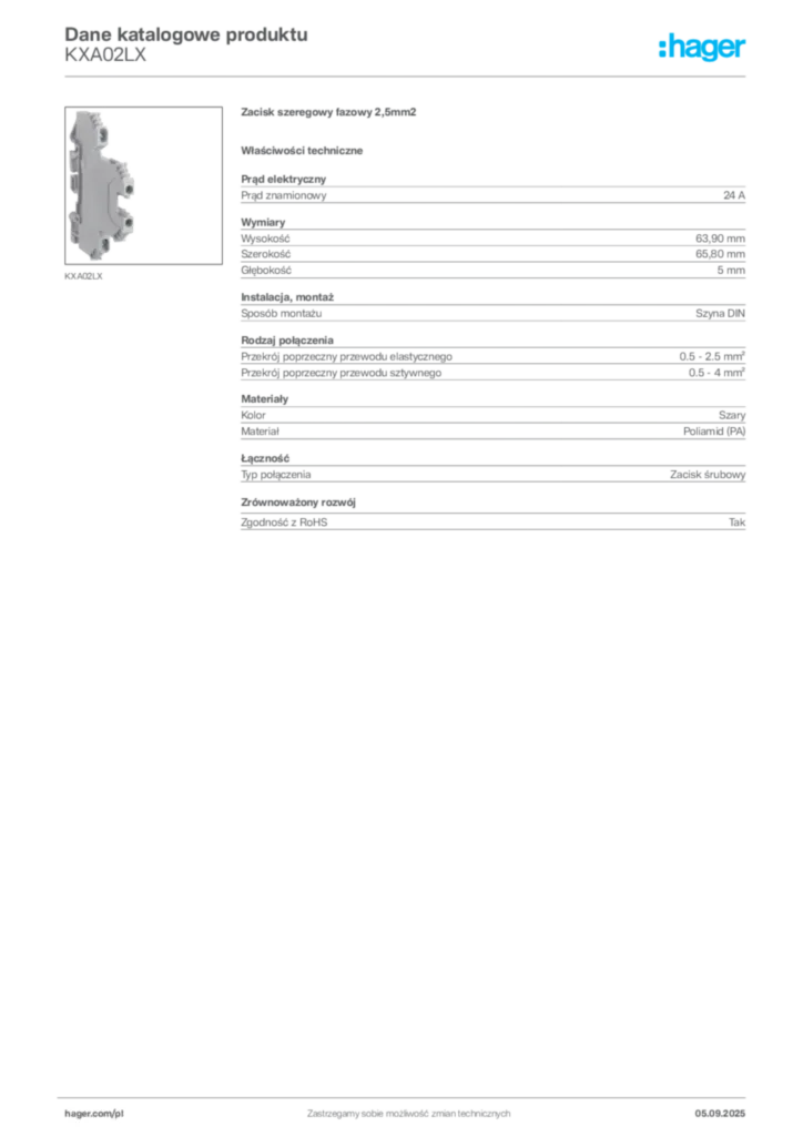 Zdjęcie Hager Dane katalogowe produktu KXA02LX | Hager Polska