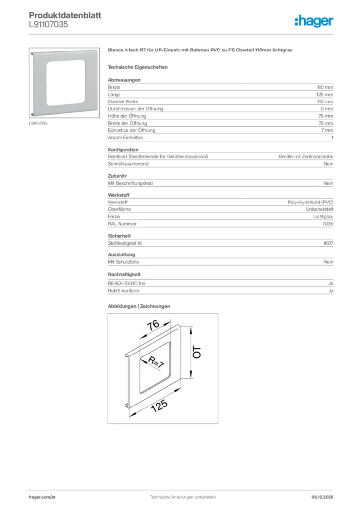 Bild Hager Produktdatenblatt L91107035 | Hager Deutschland
