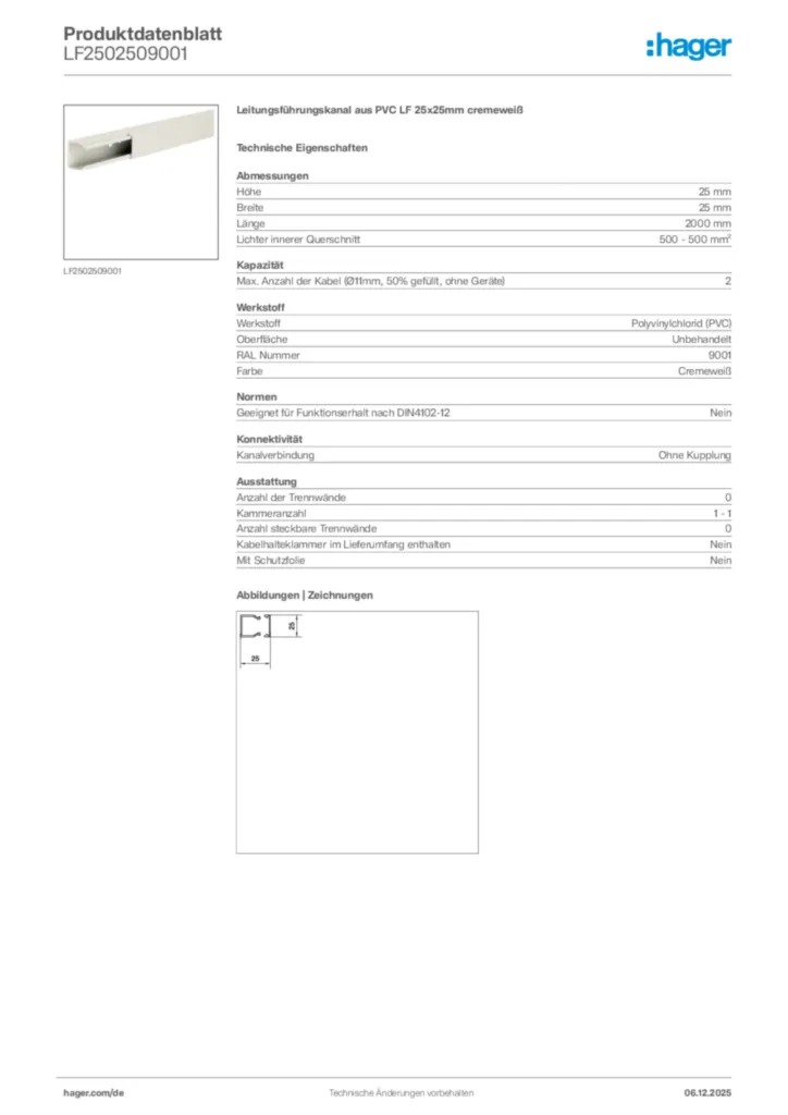 Bild Hager Produktdatenblatt LF2502509001 | Hager Deutschland
