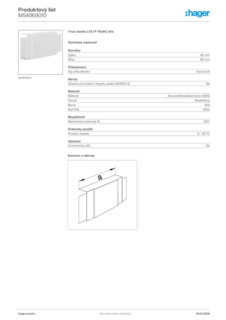 Obrázek Hager Product data sheet M54569010 | Hager