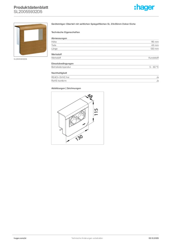 Bild Hager Produktdatenblatt SL20055932D5 | Hager Deutschland