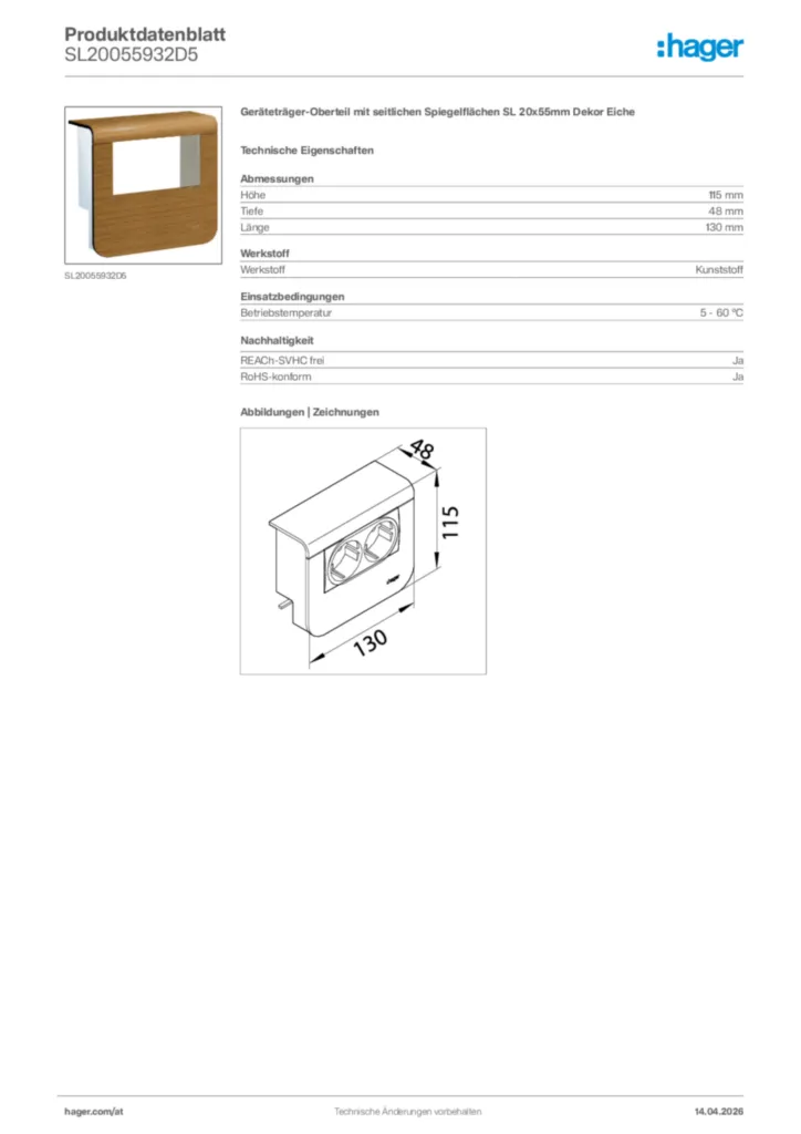 Bild Hager Produktdatenblatt SL20055932D5 | Hager Deutschland