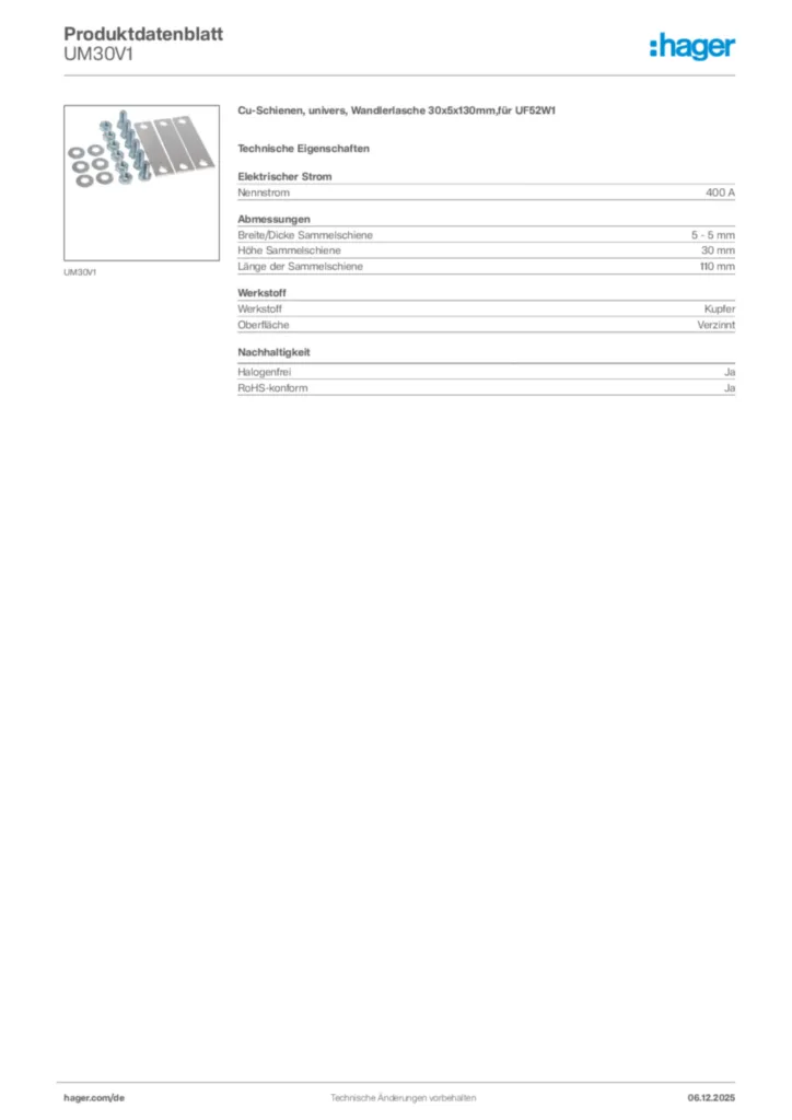 Hager Produktdatenblatt UM30V1